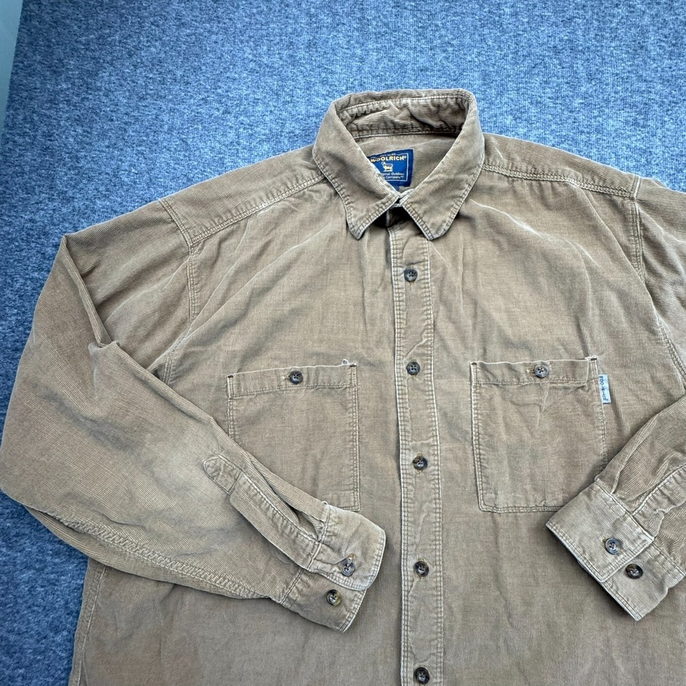Woolrich Corduroy Button Up Long Sleeve Shirt Mens Large Brown Cotton Pockets